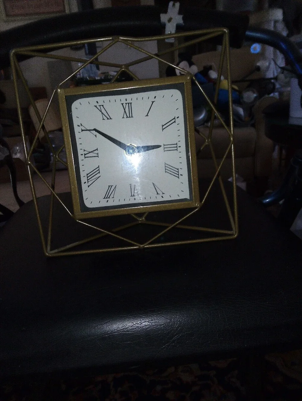 Geometric Gold Metal Frame Wall Clock with Roman Numerals